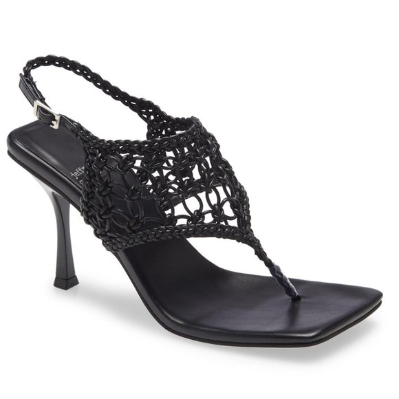 JEFFREY CAMPBELL Millenia Slingback SANDALS Size 8.5 Square Toe Heels Black NEW - Picture 1 of 10
